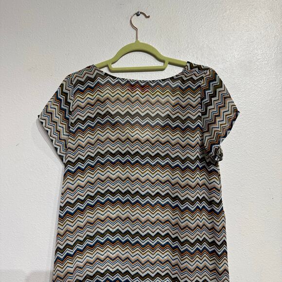 Otis & Maclain Chevron Print Sheer High Low Blouse Sz L - Picture 5 of 8